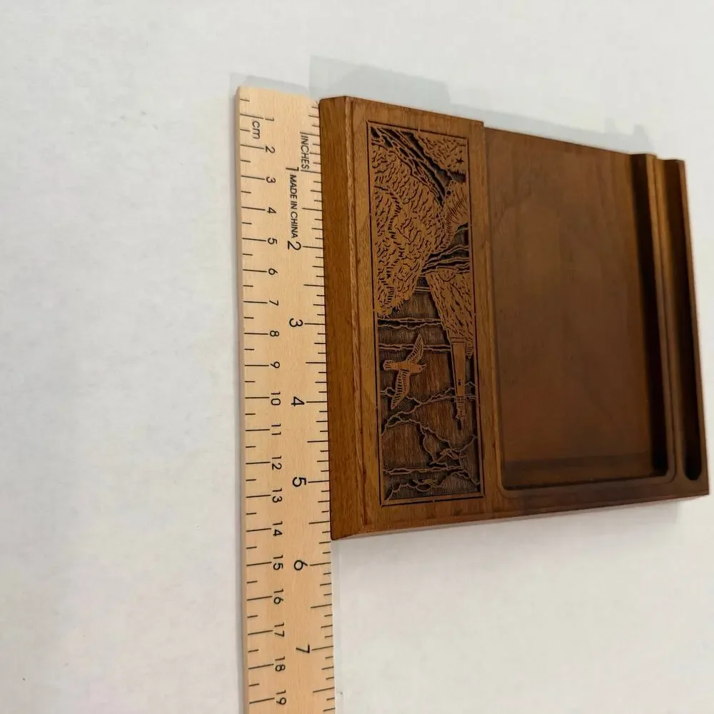 Lasercraft Walnut Coastal Lighthouse Seagull Desktop Note Pen Caddy Carved Wood